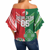 Tonga Ireland Rugby Custom Off Shoulder Wrap Waist Top Ikale Tahi With Shamrocks Together