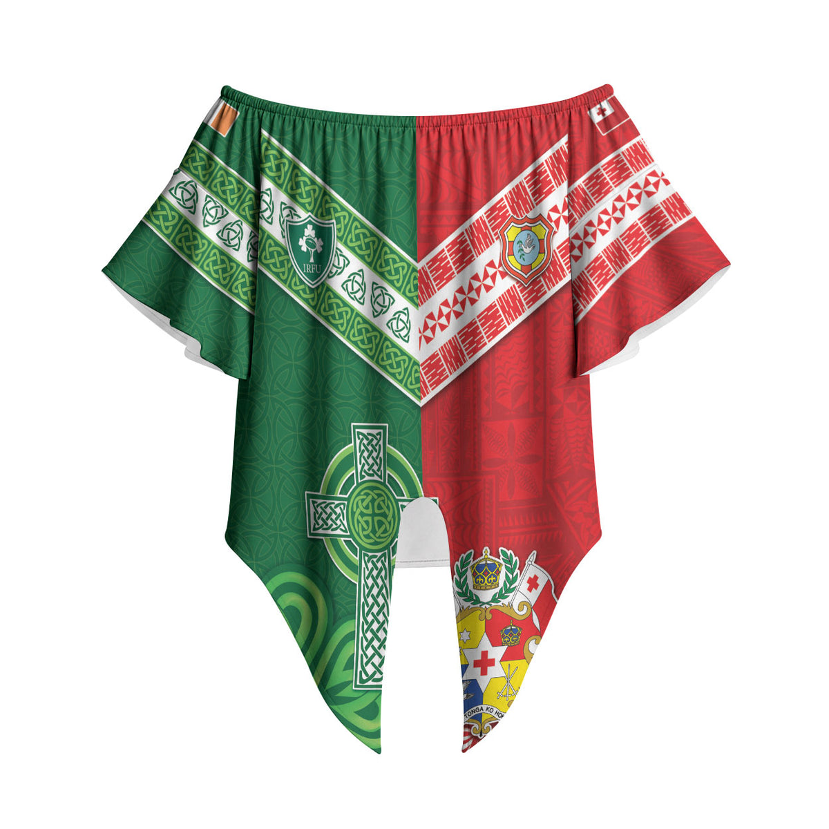 Tonga Ireland Rugby Custom Off Shoulder Wrap Waist Top Ikale Tahi With Shamrocks Together