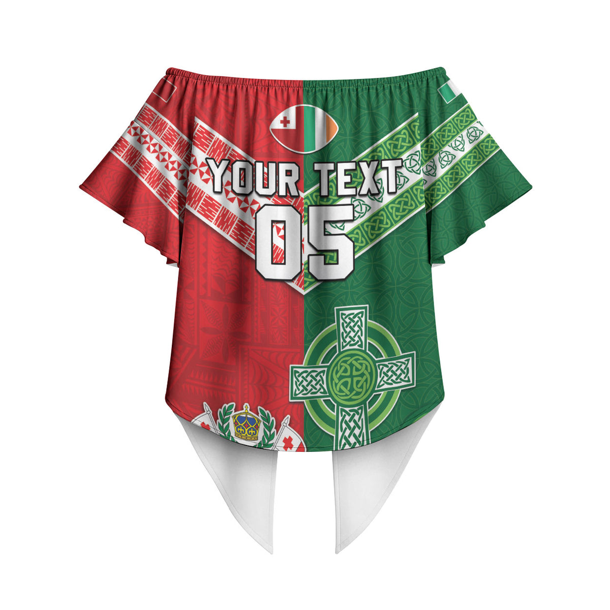 Tonga Ireland Rugby Custom Off Shoulder Wrap Waist Top Ikale Tahi With Shamrocks Together