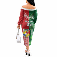 Tonga Ireland Rugby Custom Off The Shoulder Long Sleeve Dress Ikale Tahi With Shamrocks Together