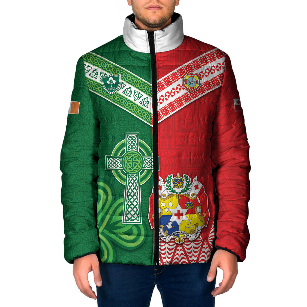 Tonga Ireland Rugby Custom Padded Jacket Ikale Tahi With Shamrocks Together