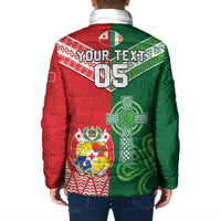 Tonga Ireland Rugby Custom Padded Jacket Ikale Tahi With Shamrocks Together