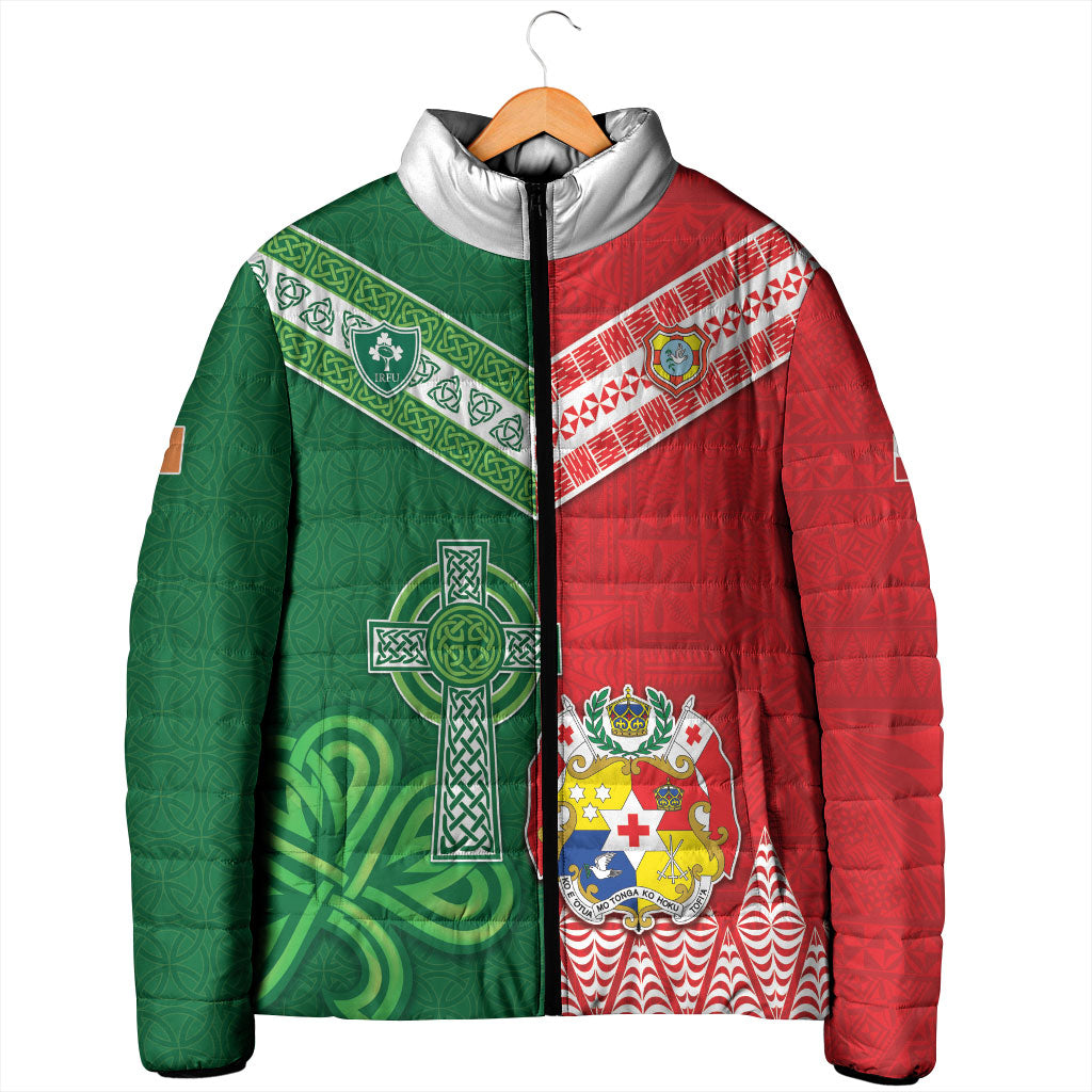 Tonga Ireland Rugby Custom Padded Jacket Ikale Tahi With Shamrocks Together