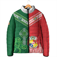 Tonga Ireland Rugby Custom Padded Jacket Ikale Tahi With Shamrocks Together
