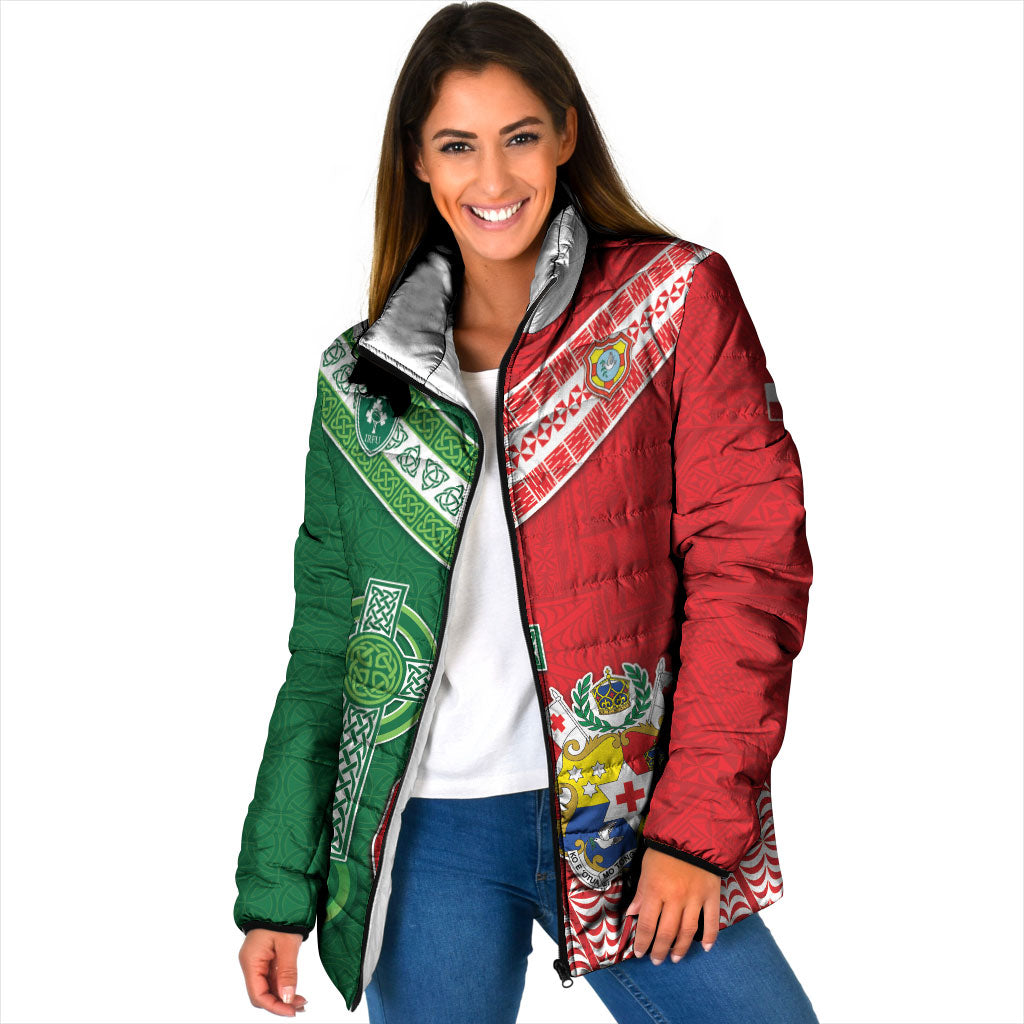 Tonga Ireland Rugby Custom Padded Jacket Ikale Tahi With Shamrocks Together