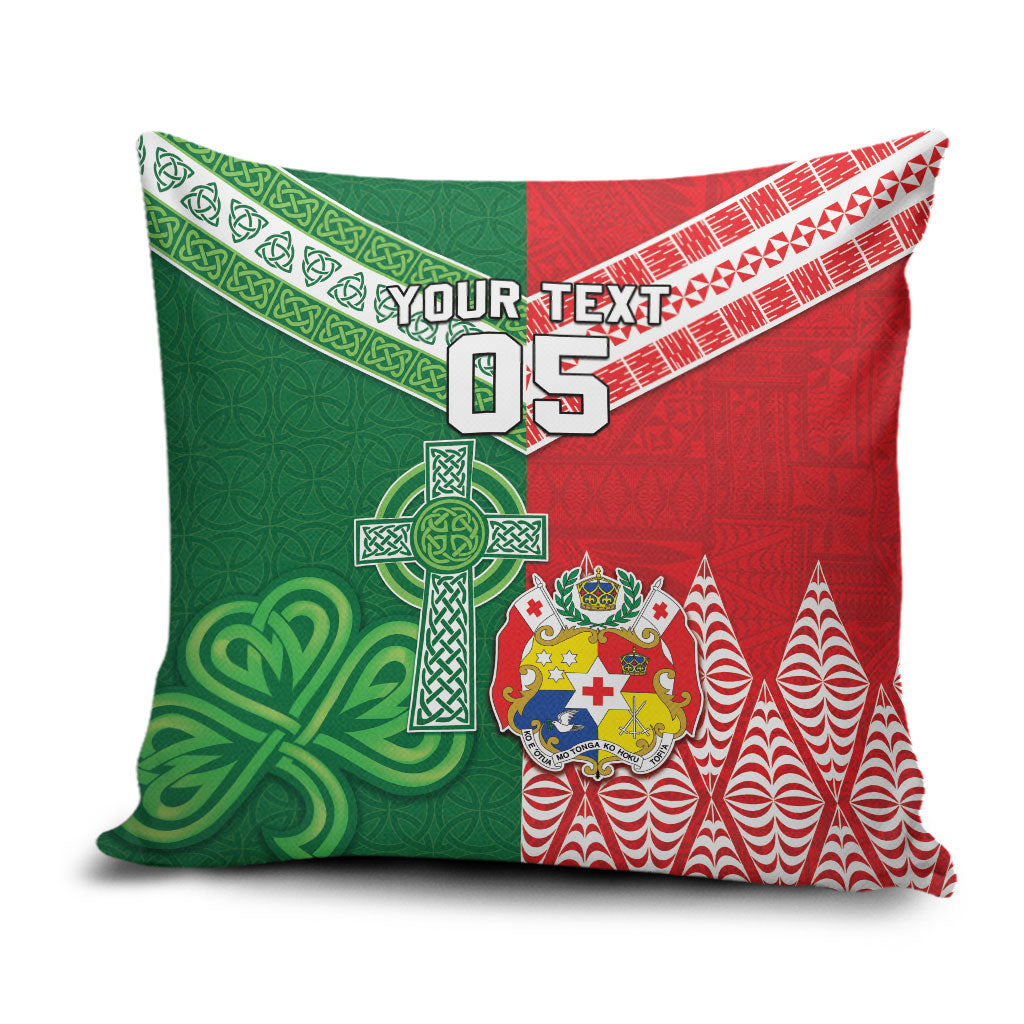 Tonga Ireland Rugby Custom Pillow Cover Ikale Tahi With Shamrocks Together