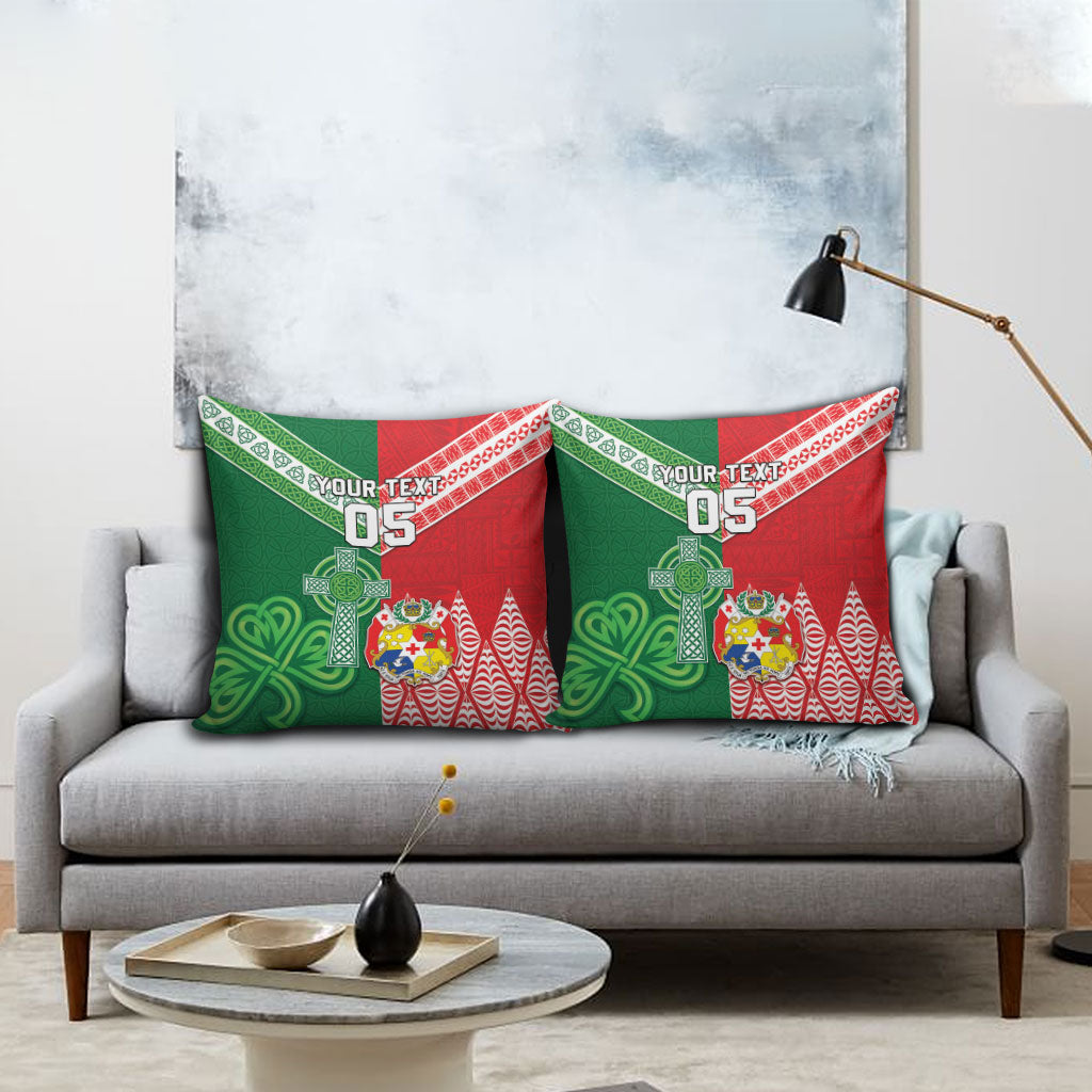 Tonga Ireland Rugby Custom Pillow Cover Ikale Tahi With Shamrocks Together