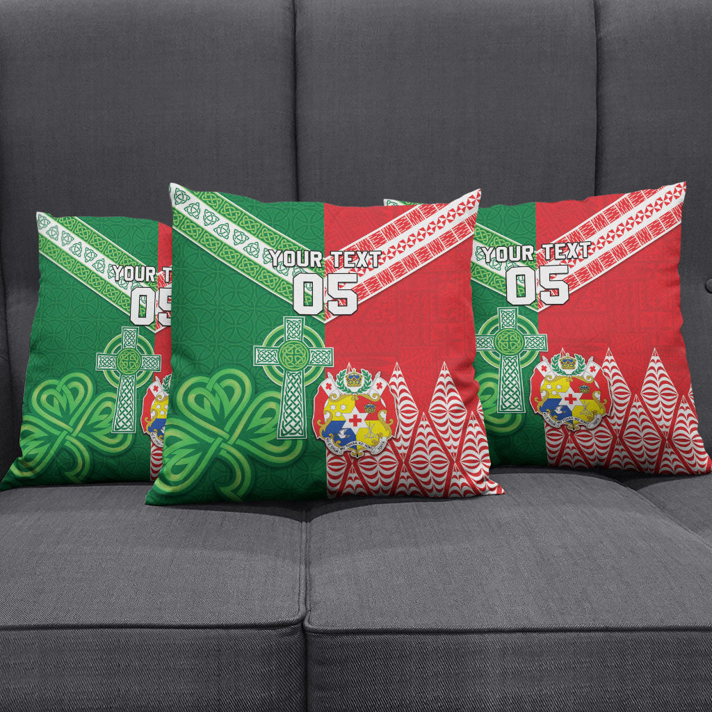 Tonga Ireland Rugby Custom Pillow Cover Ikale Tahi With Shamrocks Together