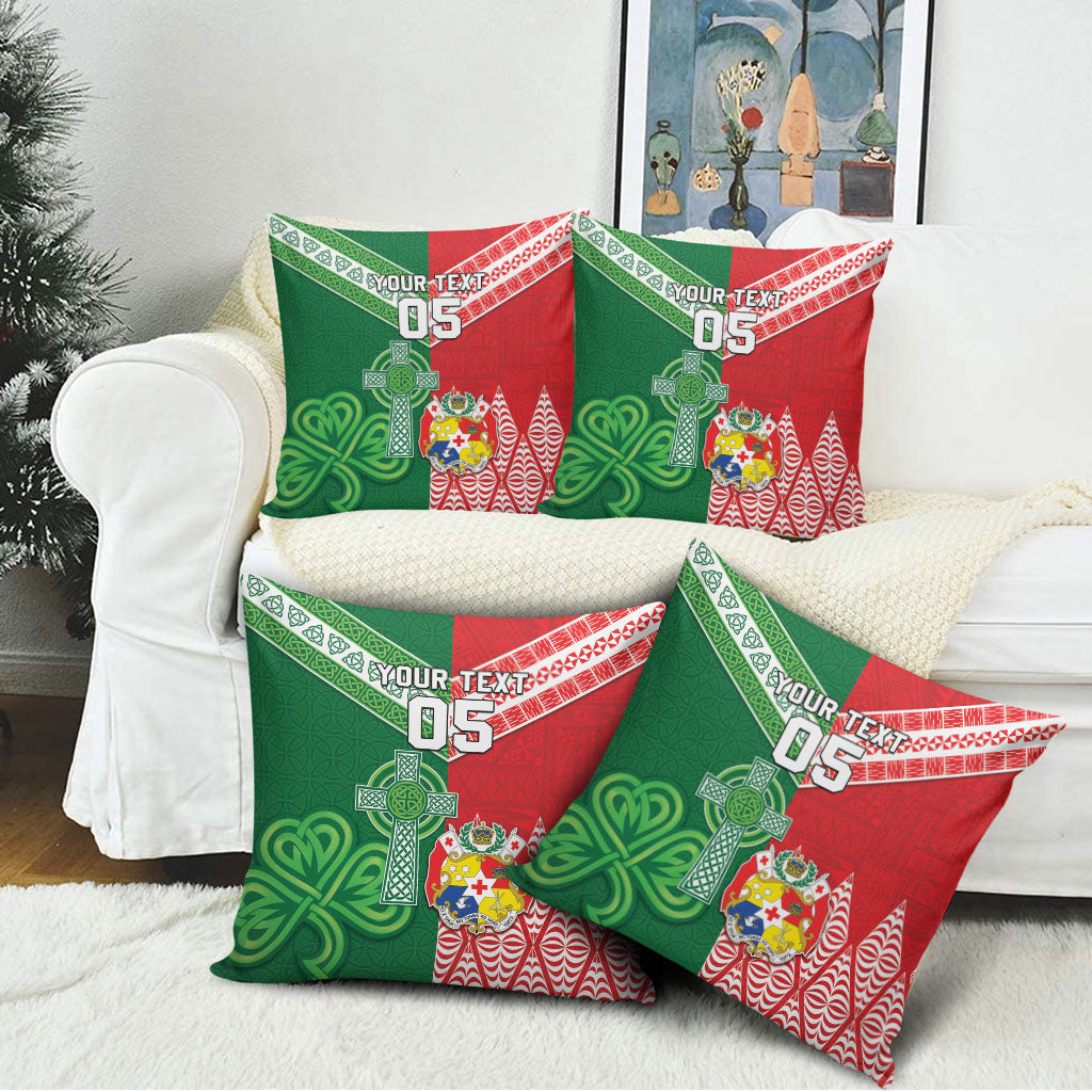 Tonga Ireland Rugby Custom Pillow Cover Ikale Tahi With Shamrocks Together