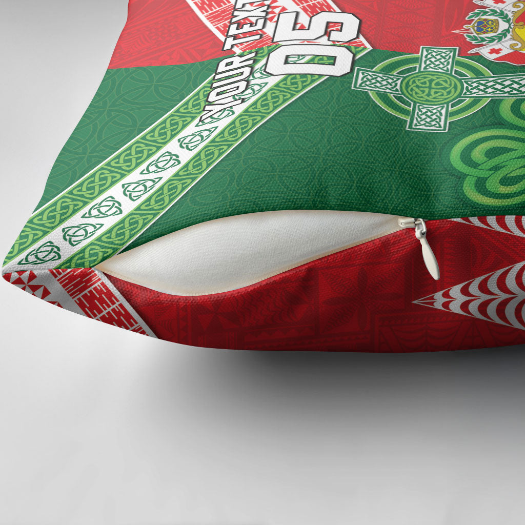 Tonga Ireland Rugby Custom Pillow Cover Ikale Tahi With Shamrocks Together