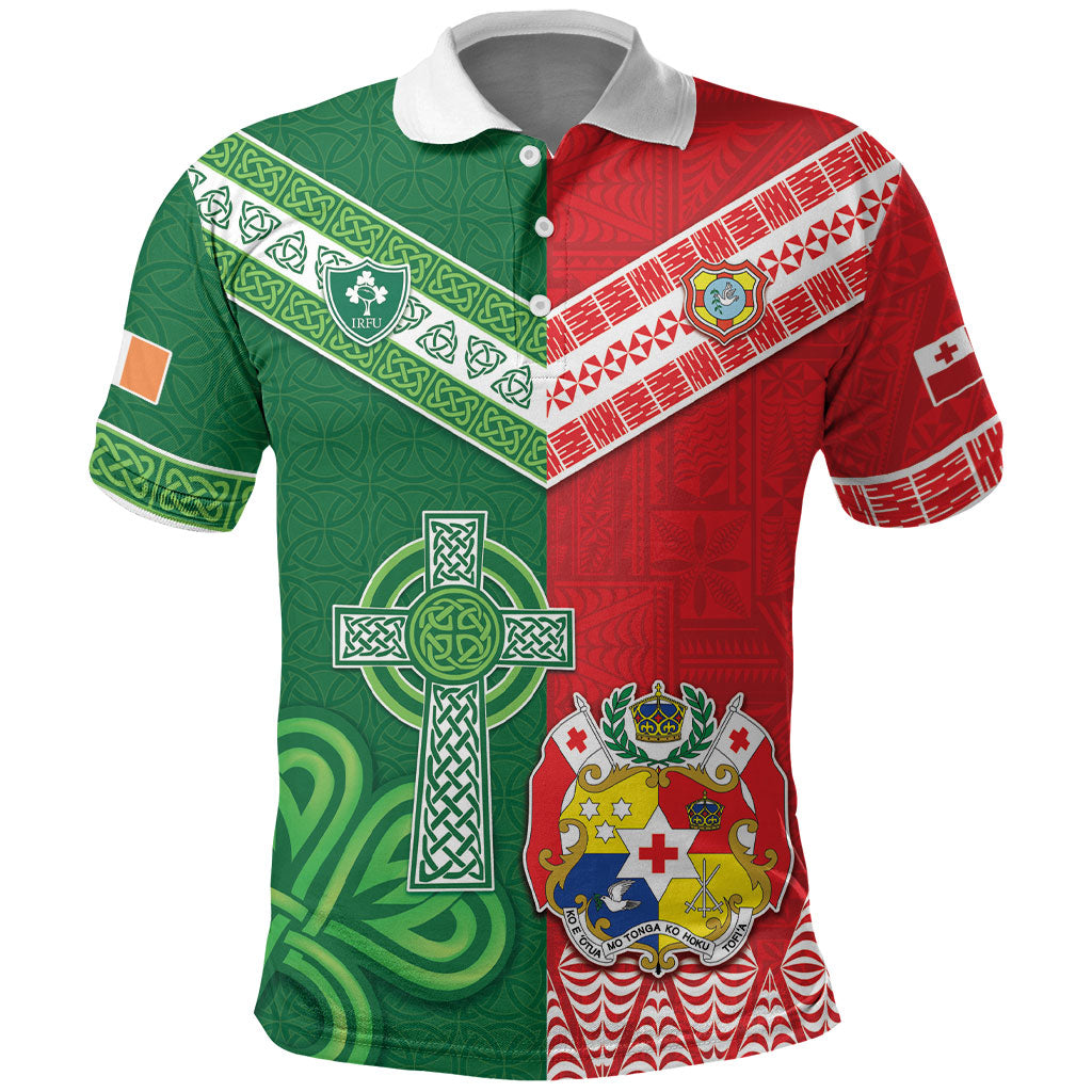 Tonga Ireland Rugby Custom Polo Shirt Ikale Tahi With Shamrocks Together