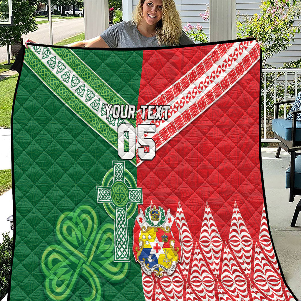 Tonga Ireland Rugby Custom Quilt Ikale Tahi With Shamrocks Together