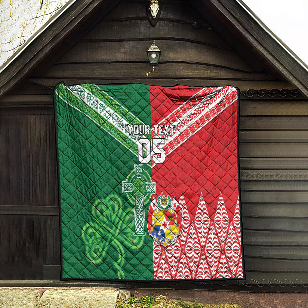 Tonga Ireland Rugby Custom Quilt Ikale Tahi With Shamrocks Together