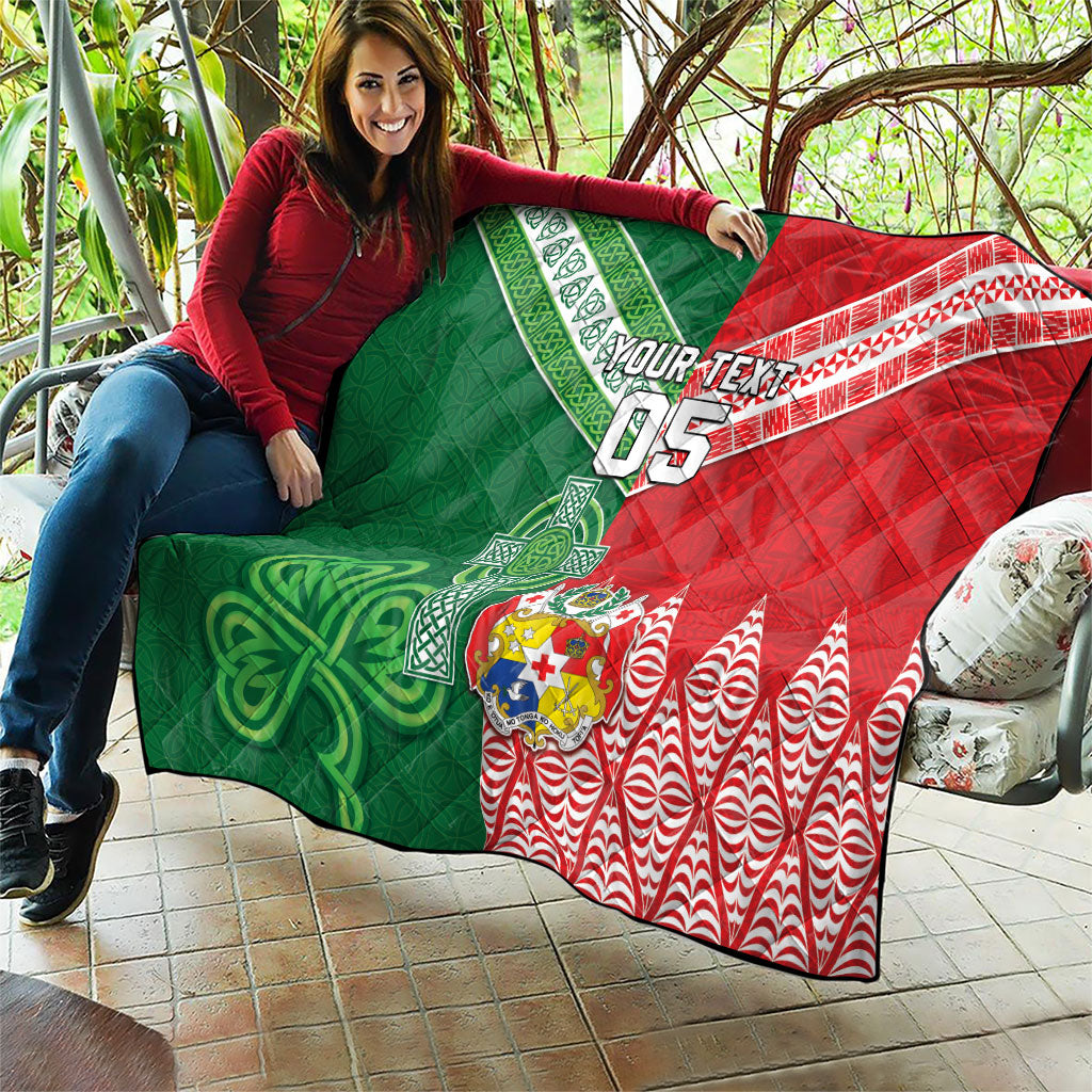 Tonga Ireland Rugby Custom Quilt Ikale Tahi With Shamrocks Together