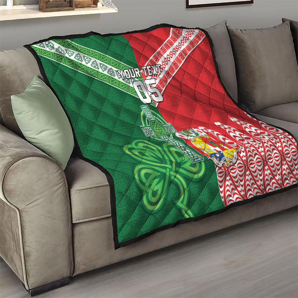 Tonga Ireland Rugby Custom Quilt Ikale Tahi With Shamrocks Together
