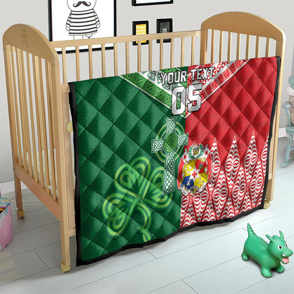 Tonga Ireland Rugby Custom Quilt Ikale Tahi With Shamrocks Together