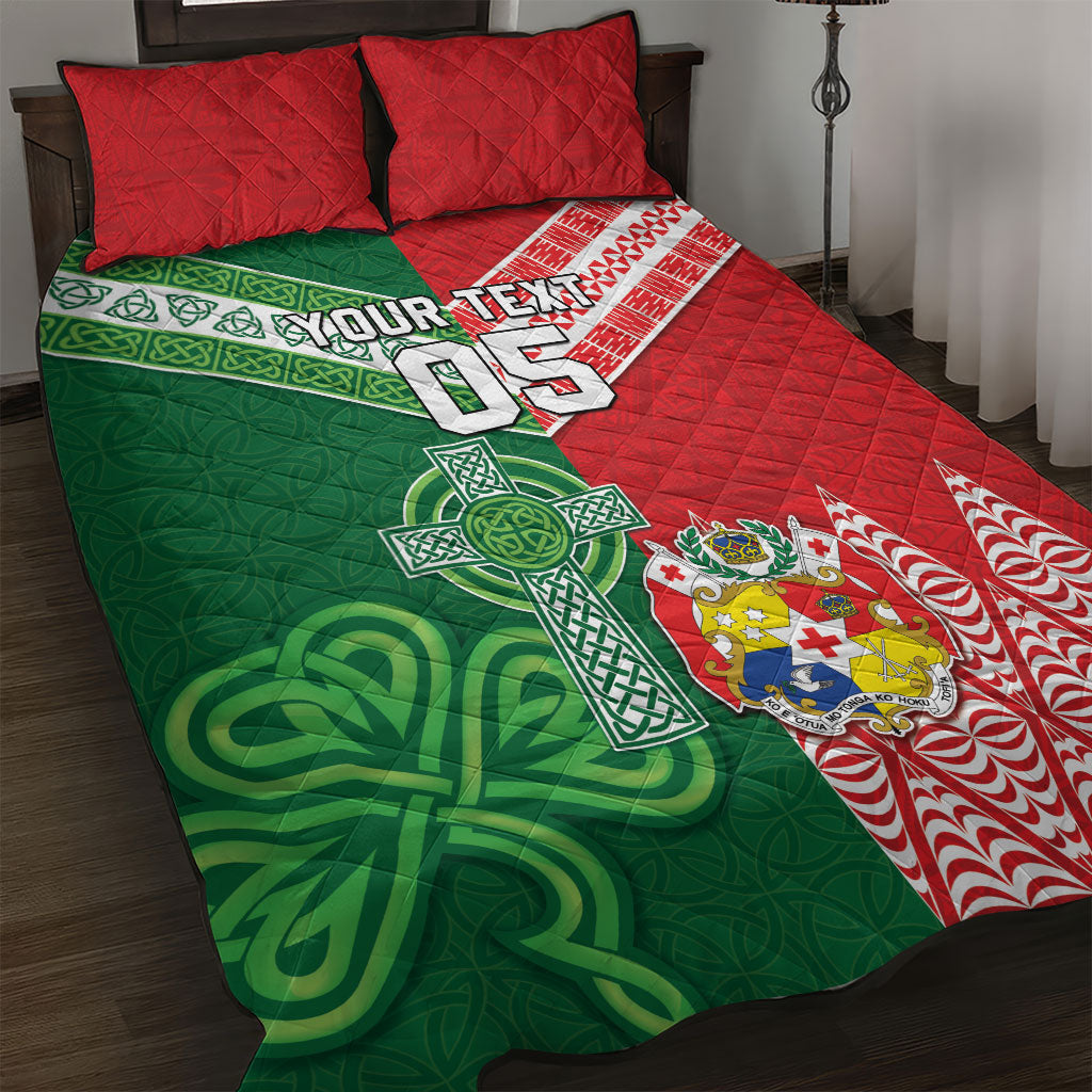 Tonga Ireland Rugby Custom Quilt Bed Set Ikale Tahi With Shamrocks Together