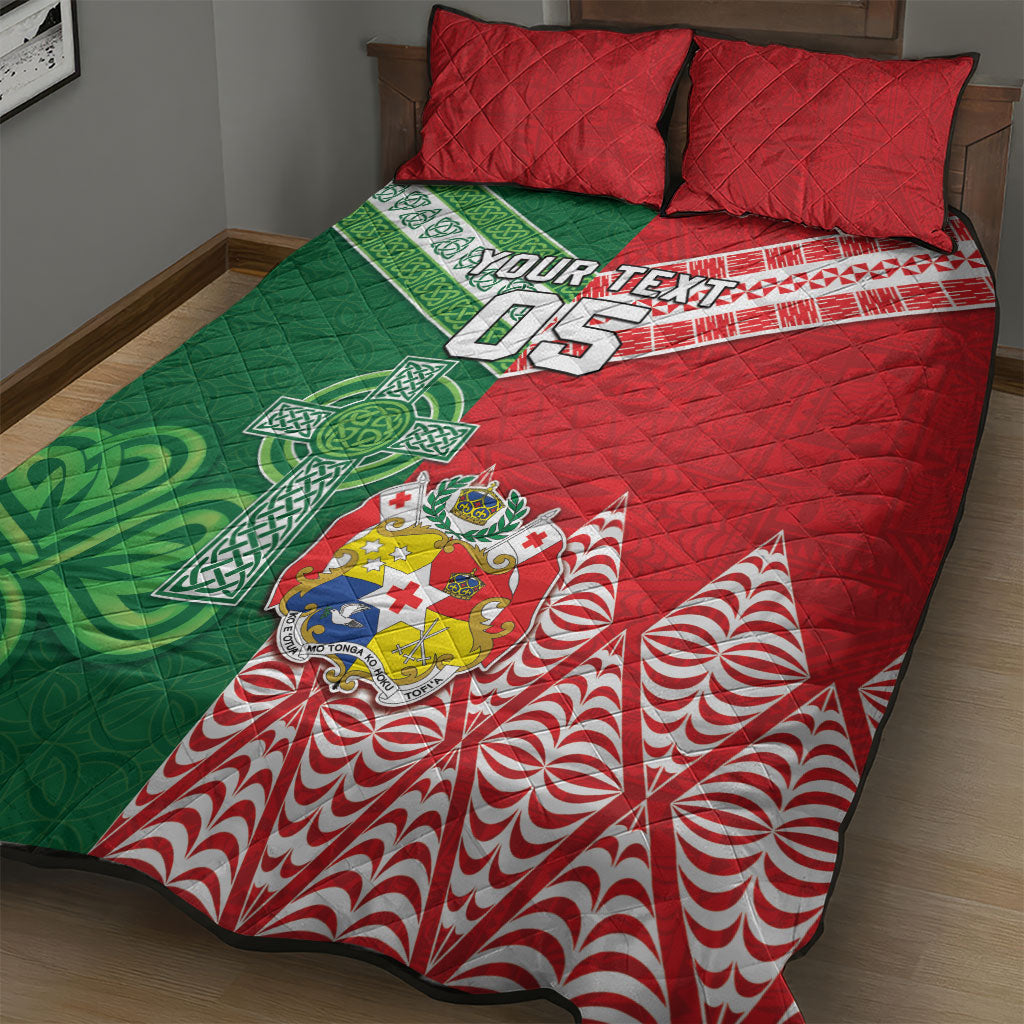 Tonga Ireland Rugby Custom Quilt Bed Set Ikale Tahi With Shamrocks Together