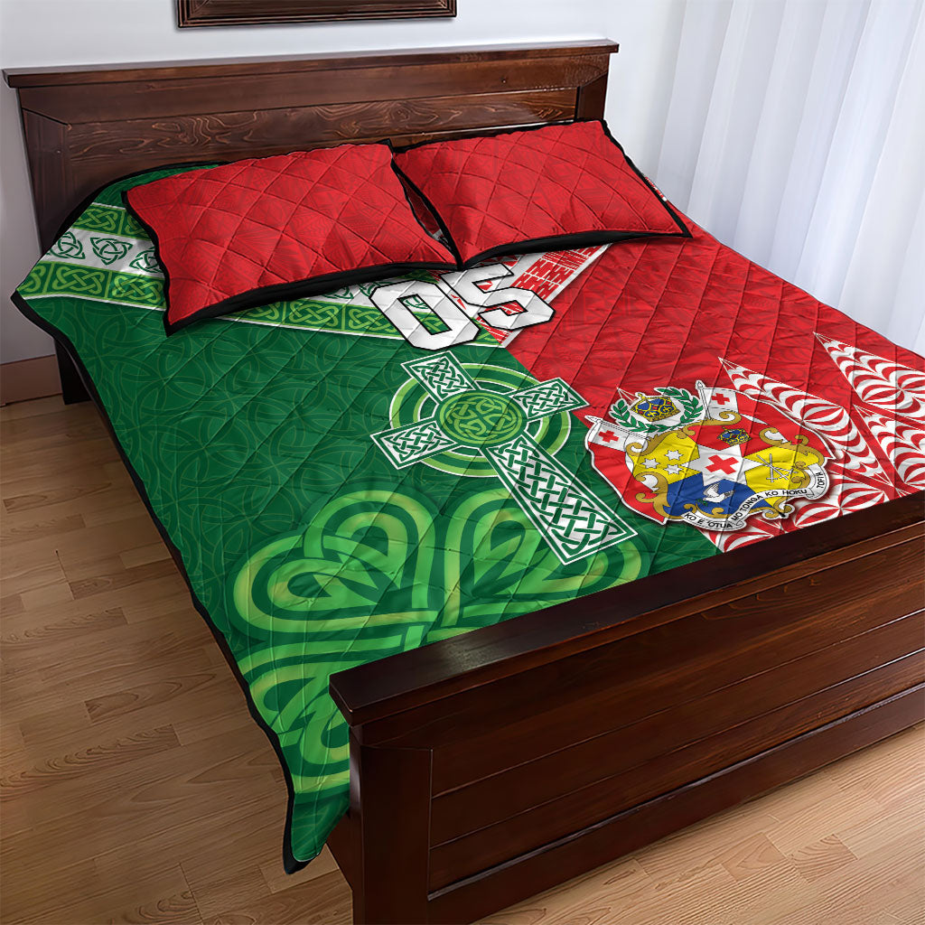 Tonga Ireland Rugby Custom Quilt Bed Set Ikale Tahi With Shamrocks Together