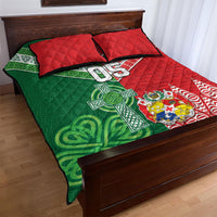Tonga Ireland Rugby Custom Quilt Bed Set Ikale Tahi With Shamrocks Together
