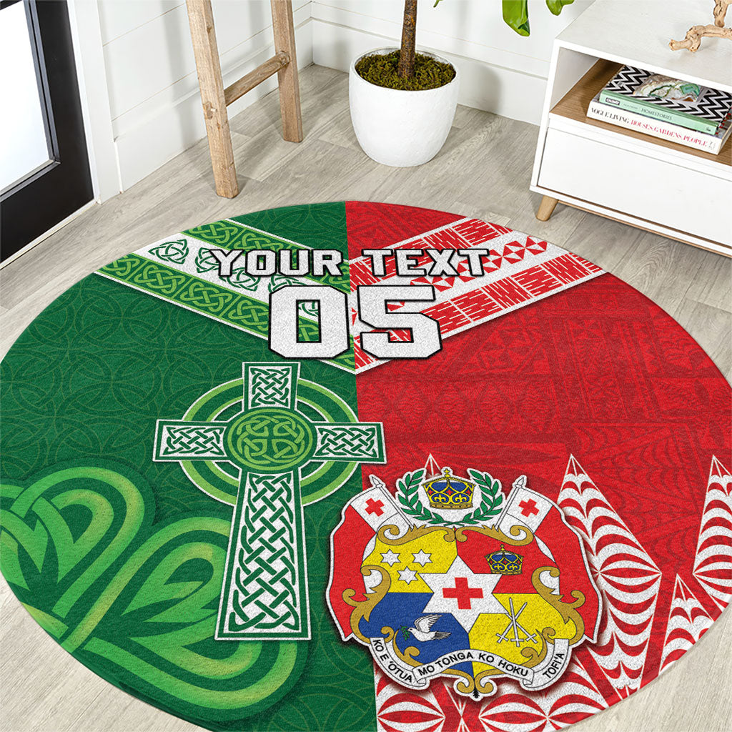 Tonga Ireland Rugby Custom Round Carpet Ikale Tahi With Shamrocks Together