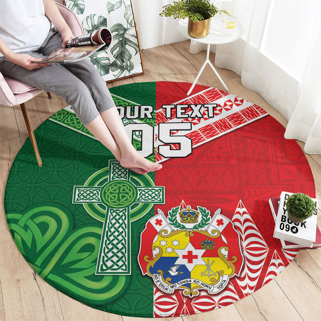Tonga Ireland Rugby Custom Round Carpet Ikale Tahi With Shamrocks Together