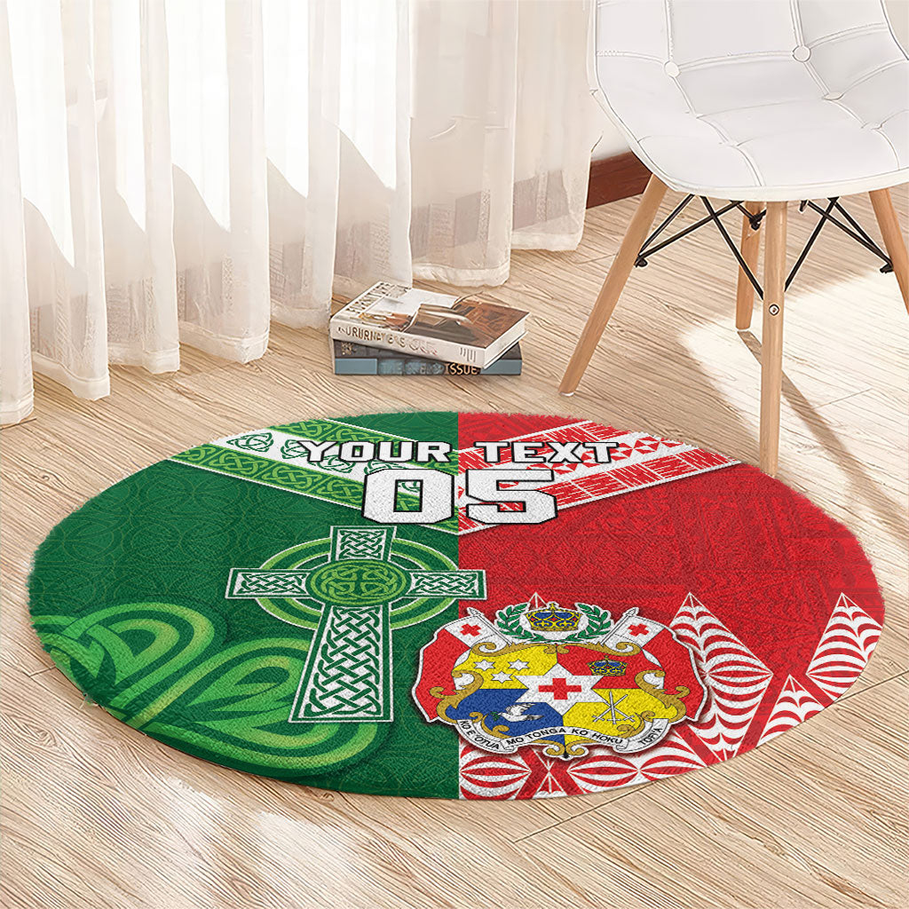 Tonga Ireland Rugby Custom Round Carpet Ikale Tahi With Shamrocks Together