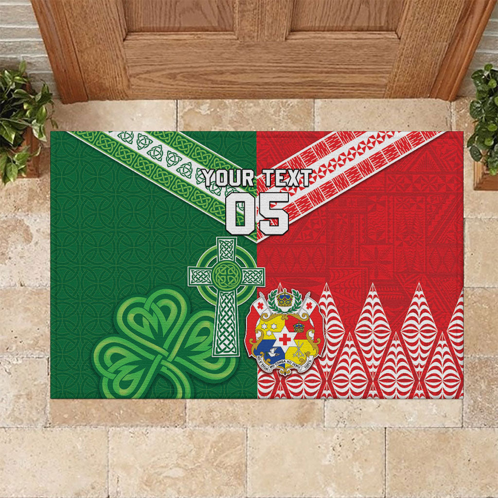 Tonga Ireland Rugby Custom Rubber Doormat Ikale Tahi With Shamrocks Together