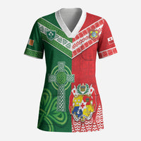 Tonga Ireland Rugby Custom Scrub Top Ikale Tahi With Shamrocks Together