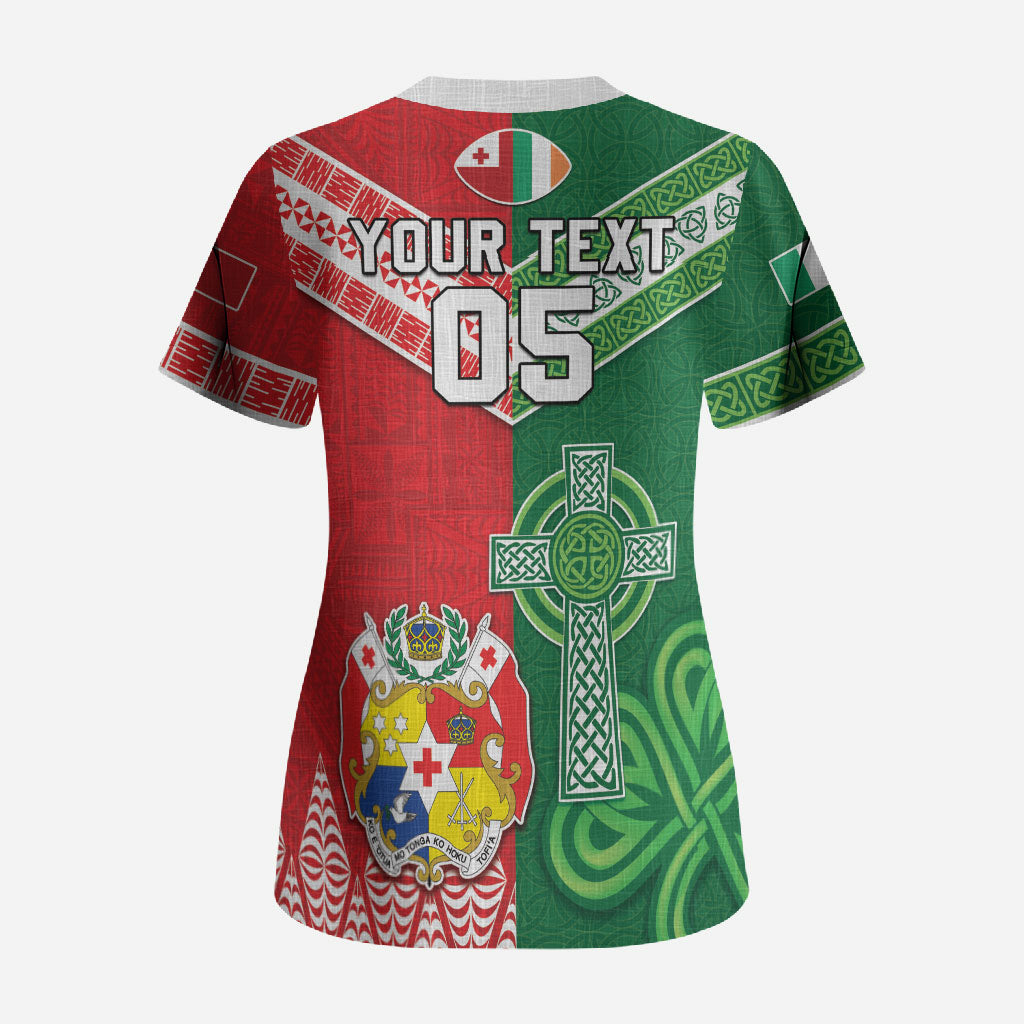 Tonga Ireland Rugby Custom Scrub Top Ikale Tahi With Shamrocks Together