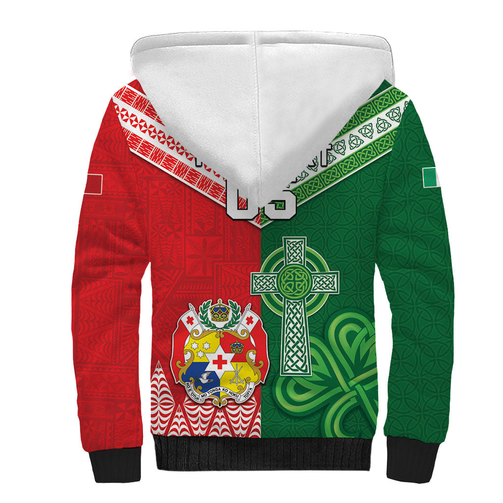 Tonga Ireland Rugby Custom Sherpa Hoodie Ikale Tahi With Shamrocks Together