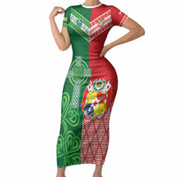 Tonga Ireland Rugby Custom Short Sleeve Bodycon Dress Ikale Tahi With Shamrocks Together
