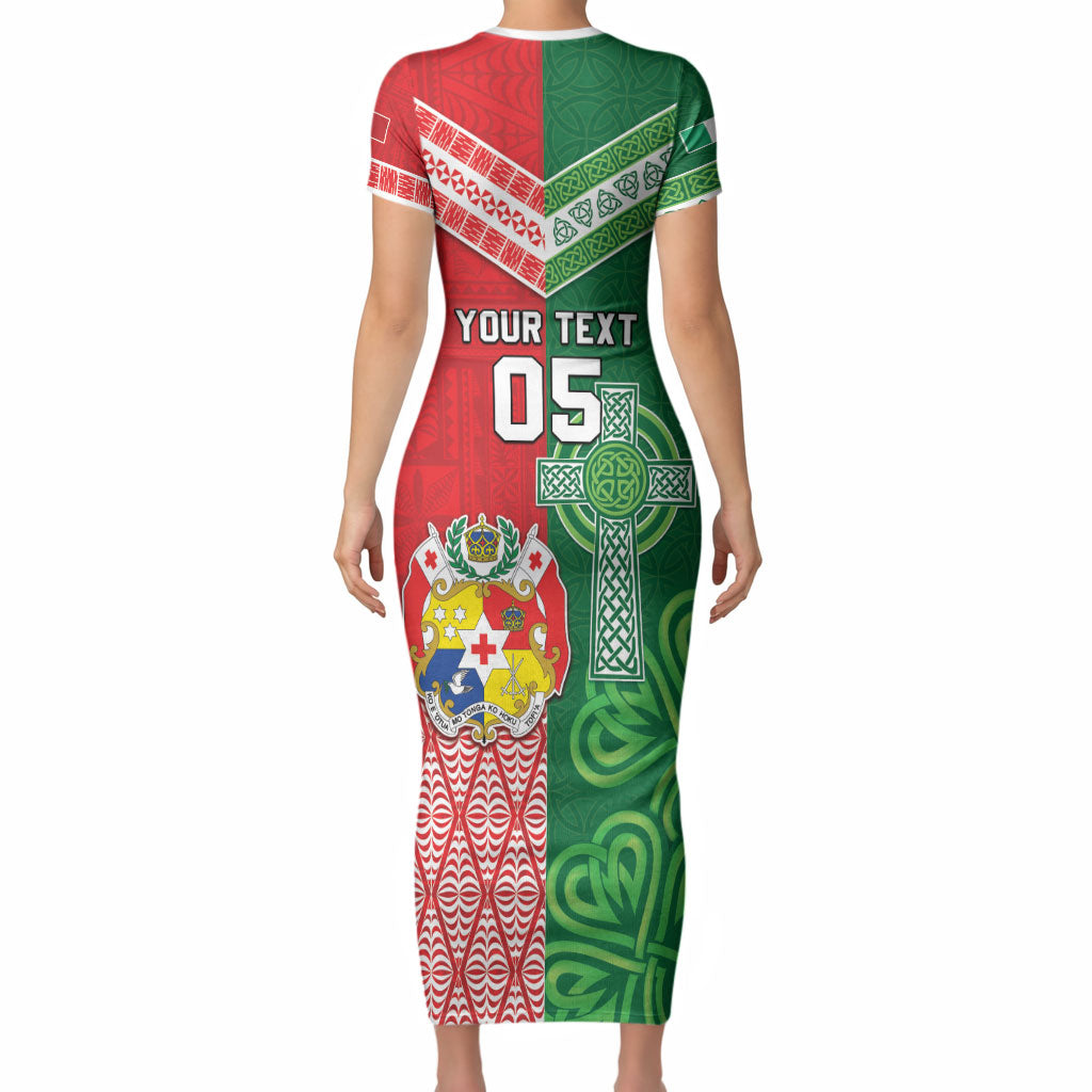 Tonga Ireland Rugby Custom Short Sleeve Bodycon Dress Ikale Tahi With Shamrocks Together