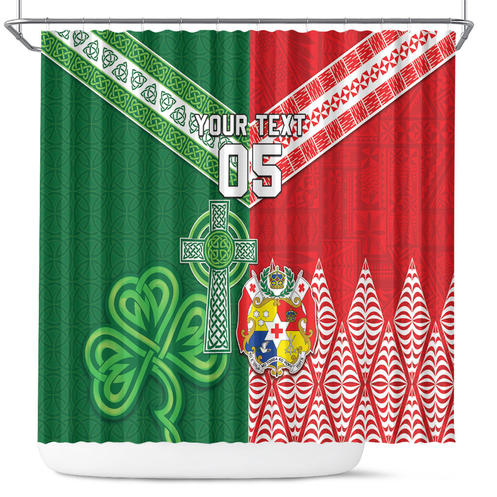 Tonga Ireland Rugby Custom Shower Curtain Ikale Tahi With Shamrocks Together