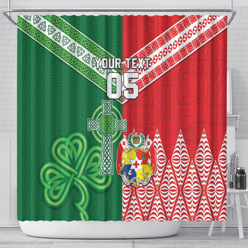 Tonga Ireland Rugby Custom Shower Curtain Ikale Tahi With Shamrocks Together