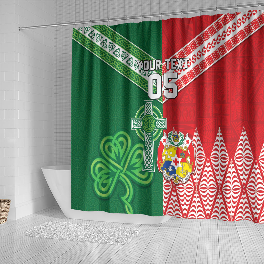 Tonga Ireland Rugby Custom Shower Curtain Ikale Tahi With Shamrocks Together