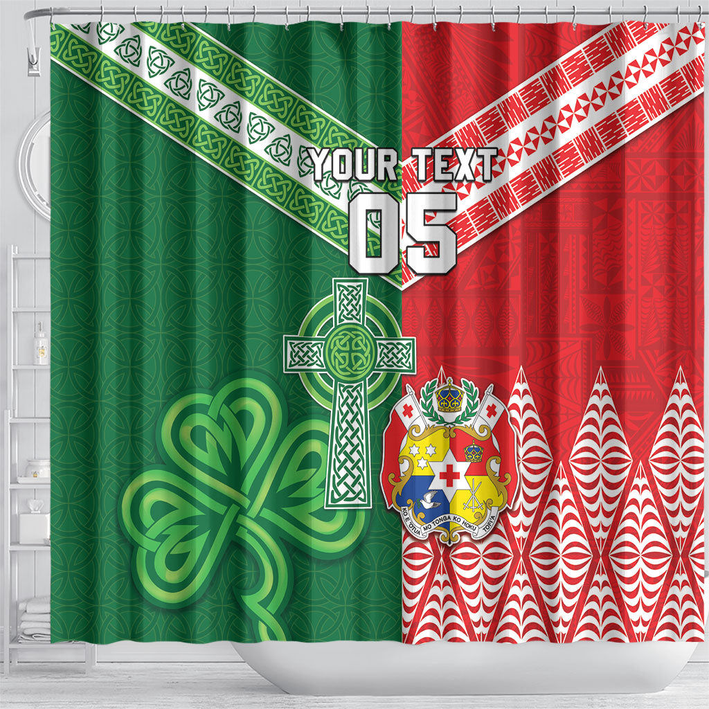 Tonga Ireland Rugby Custom Shower Curtain Ikale Tahi With Shamrocks Together