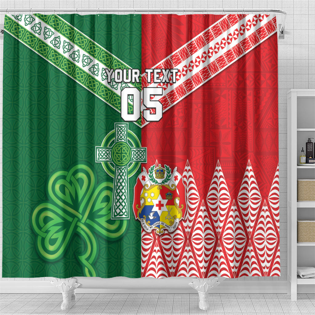 Tonga Ireland Rugby Custom Shower Curtain Ikale Tahi With Shamrocks Together