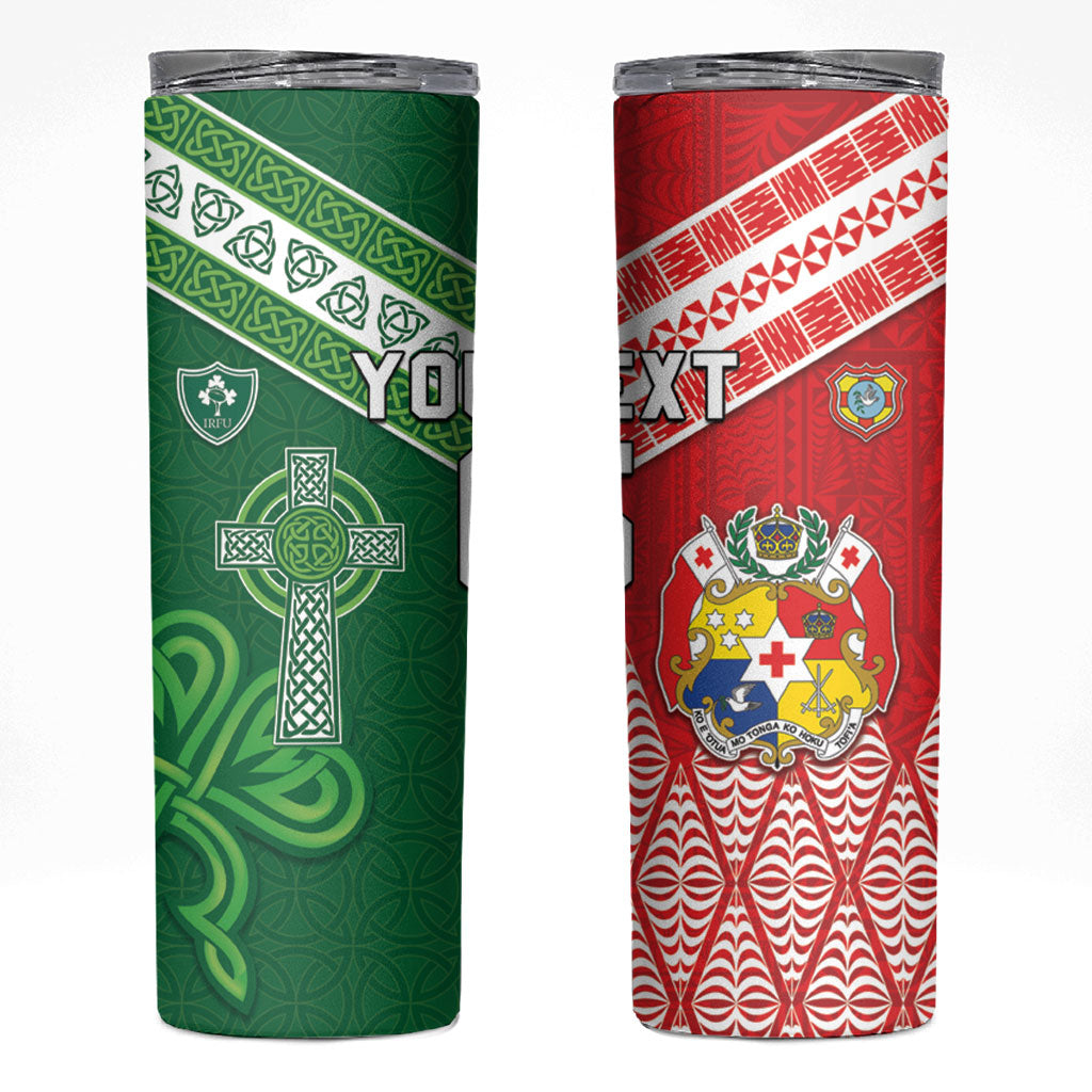 Tonga Ireland Rugby Custom Skinny Tumbler Ikale Tahi With Shamrocks Together