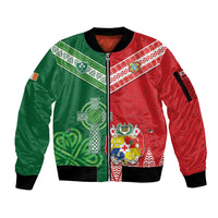 Tonga Ireland Rugby Custom Sleeve Zip Bomber Jacket Ikale Tahi With Shamrocks Together