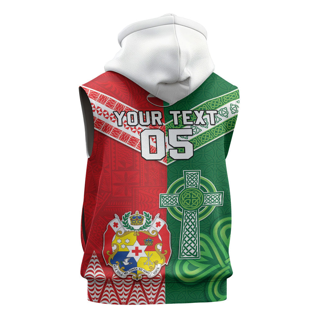 Tonga Ireland Rugby Custom Sleeveless Hoodie Ikale Tahi With Shamrocks Together