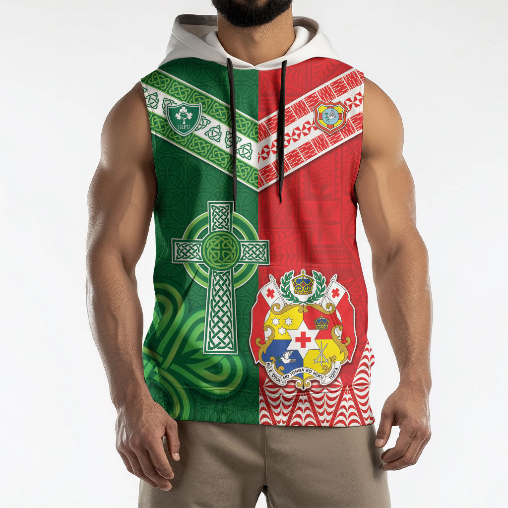 Tonga Ireland Rugby Custom Sleeveless Hoodie Ikale Tahi With Shamrocks Together