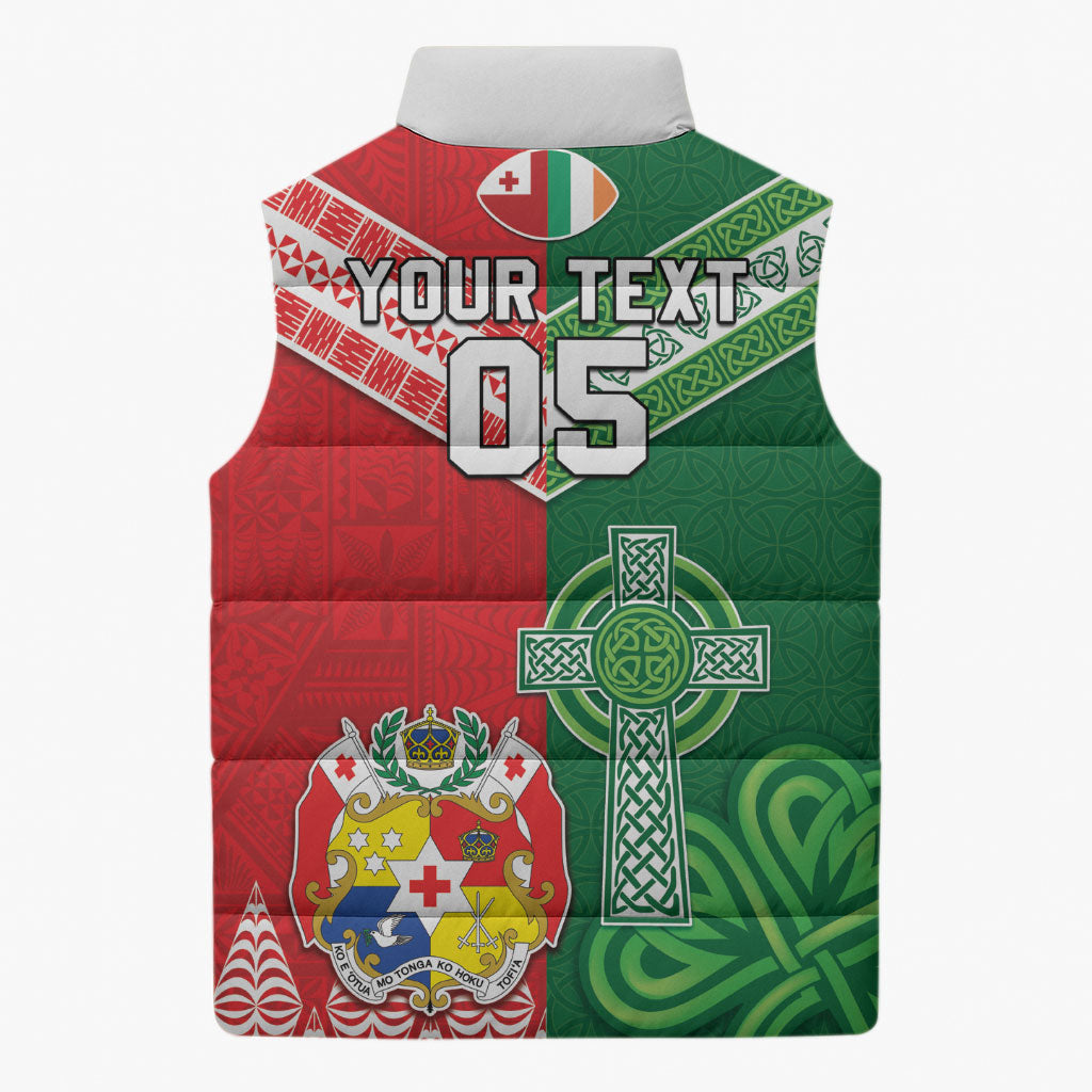 Tonga Ireland Rugby Custom Sleeveless Puffer Jacket Ikale Tahi With Shamrocks Together