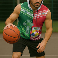 Tonga Ireland Rugby Custom Sleeveless Zip Hoodie Ikale Tahi With Shamrocks Together