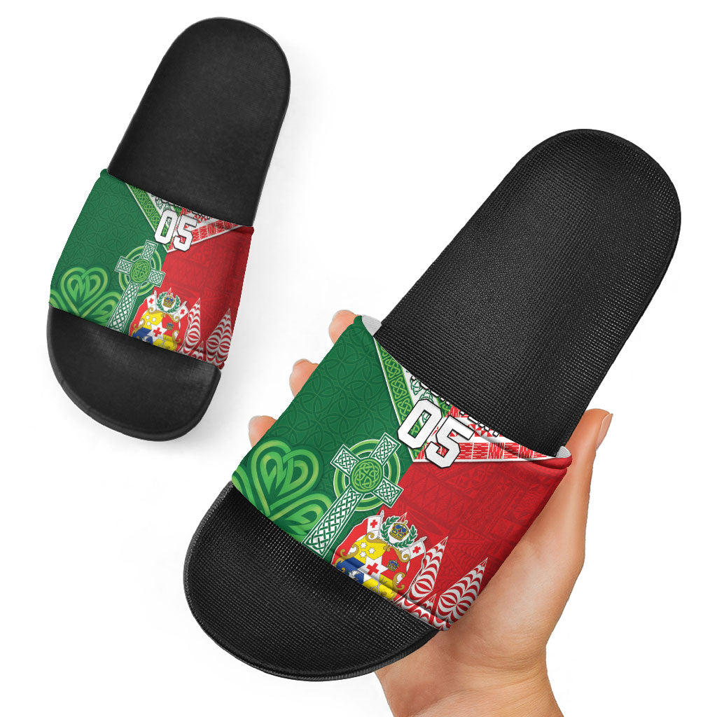 Tonga Ireland Rugby Custom Slide Sandals Ikale Tahi With Shamrocks Together