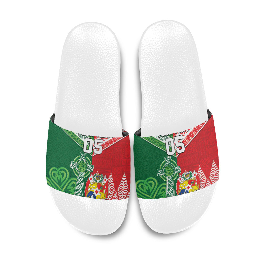 Tonga Ireland Rugby Custom Slide Sandals Ikale Tahi With Shamrocks Together
