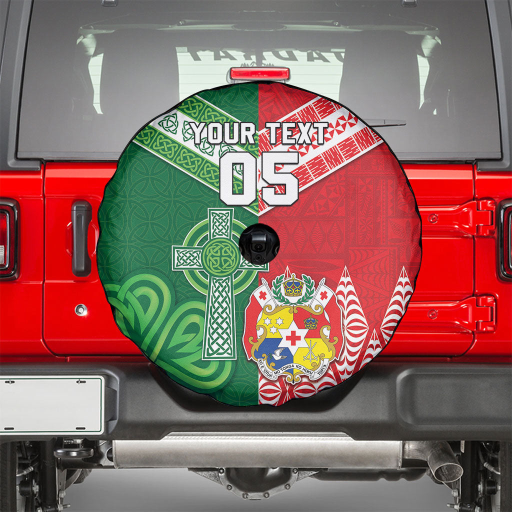 Tonga Ireland Rugby Custom Spare Tire Cover Ikale Tahi With Shamrocks Together
