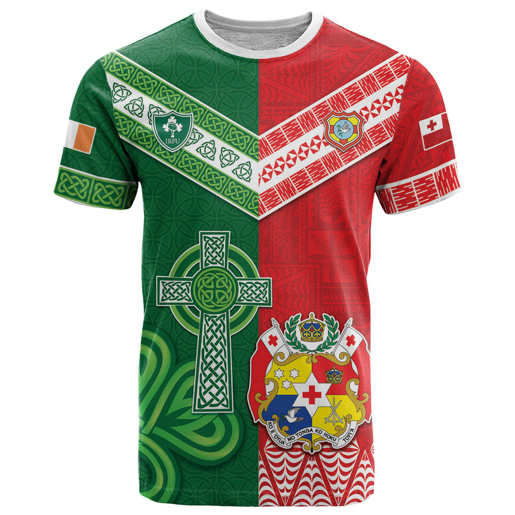 Tonga Ireland Rugby Custom T Shirt Ikale Tahi With Shamrocks Together