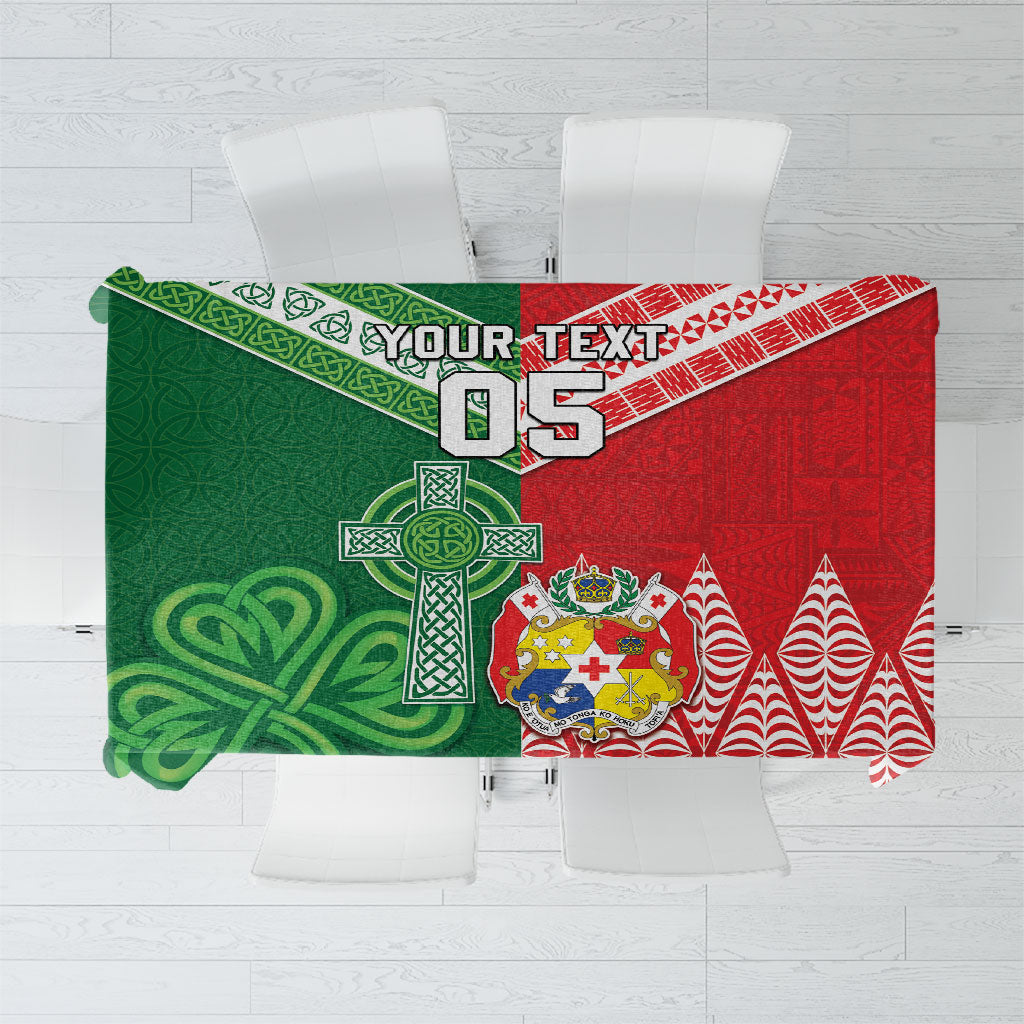 Tonga Ireland Rugby Custom Tablecloth Ikale Tahi With Shamrocks Together