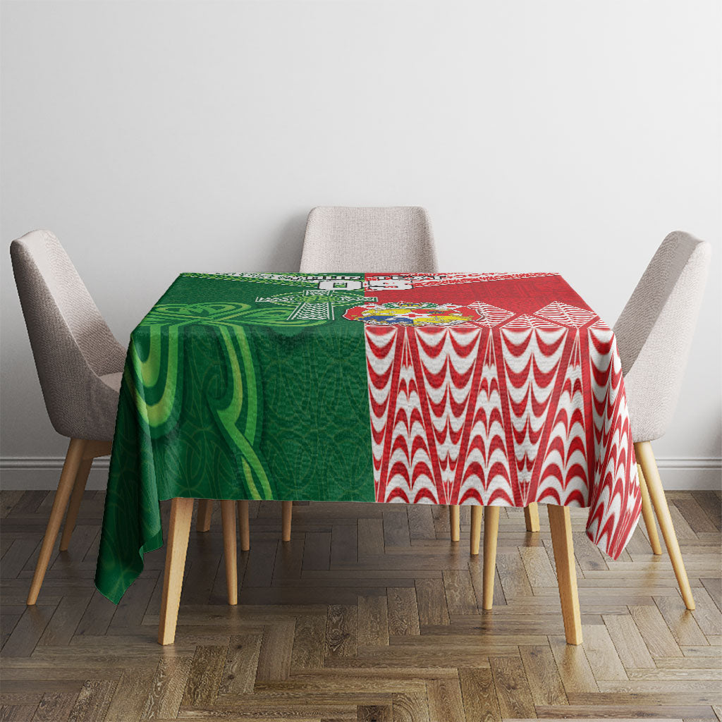 Tonga Ireland Rugby Custom Tablecloth Ikale Tahi With Shamrocks Together